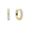 Gold hoop earrings with clear gemstones on a white background