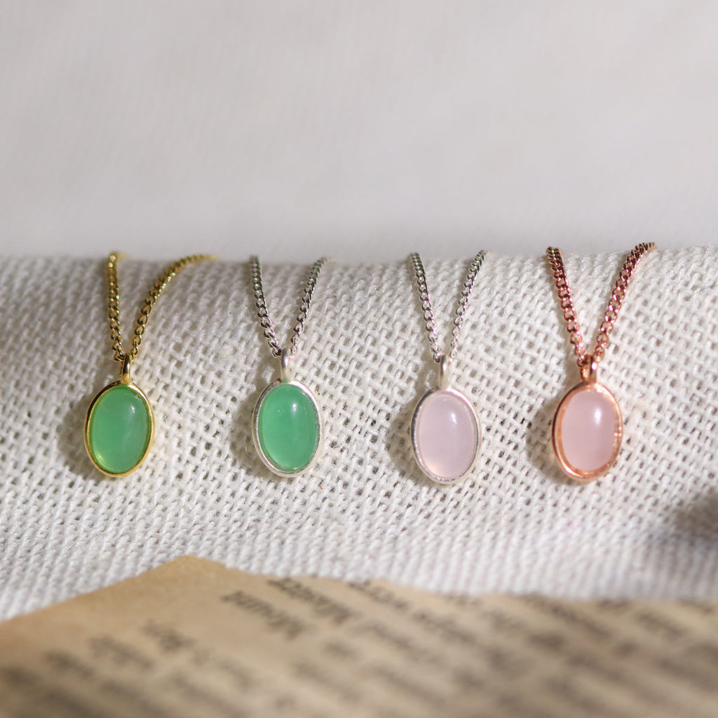 Silver Oval Gemstone Pendant Necklace