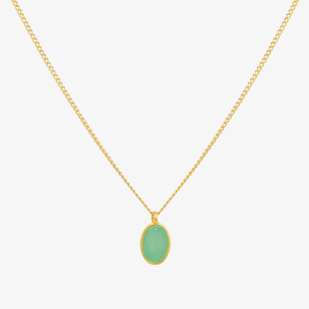 Silver Oval Gemstone Pendant Necklace