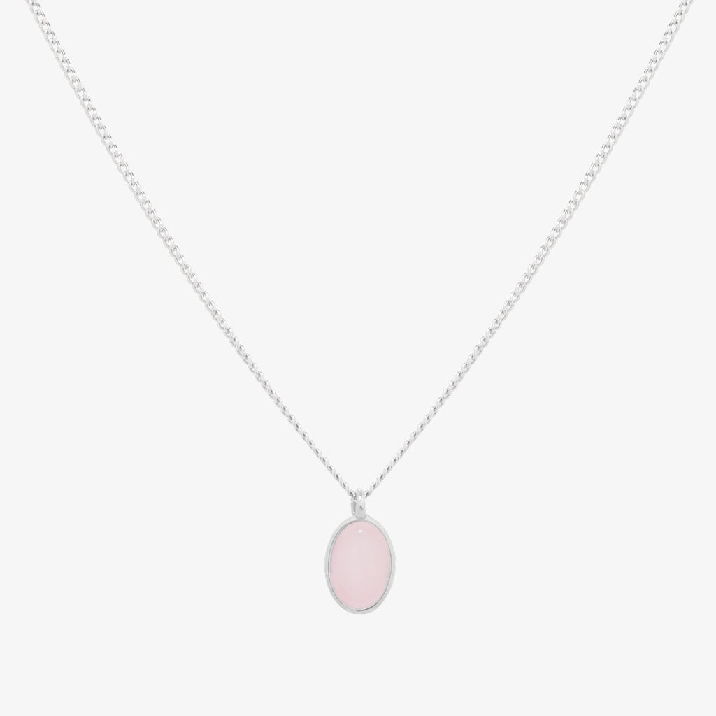 Silver Oval Gemstone Pendant Necklace