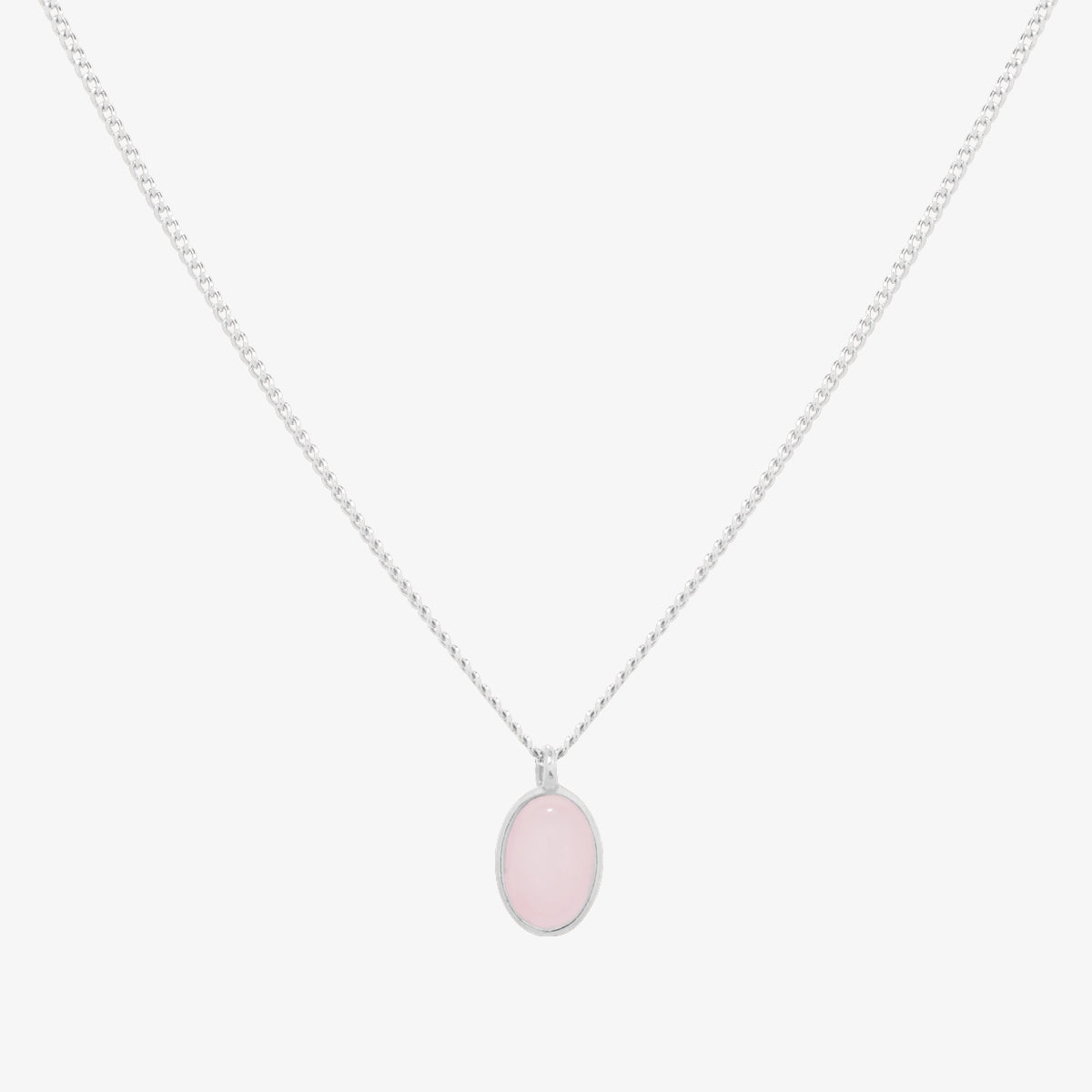 Silver Oval Gemstone Pendant Necklace