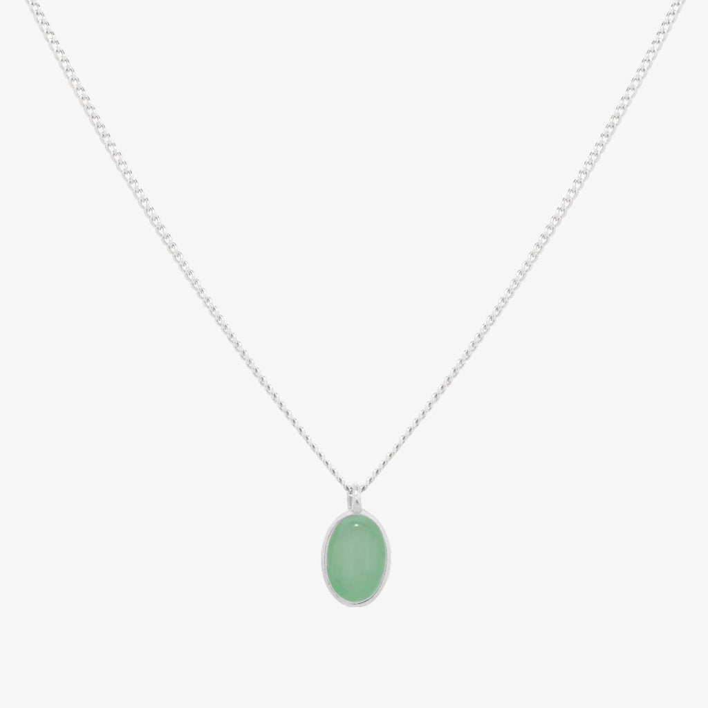 Silver Oval Gemstone Pendant Necklace