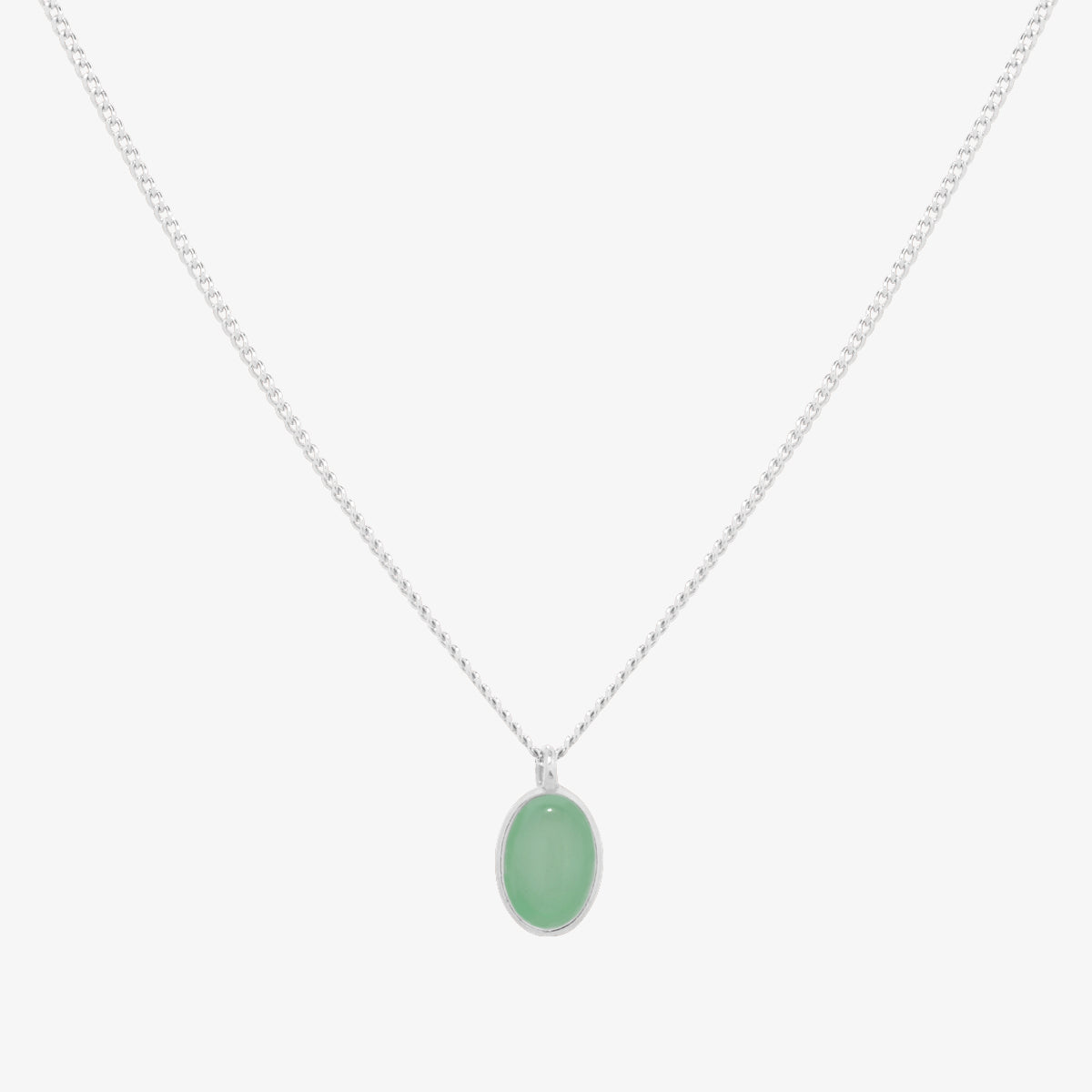 Silver Oval Gemstone Pendant Necklace